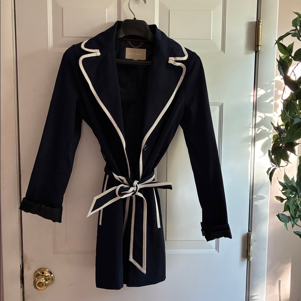 Banana Republic Navy Trench Coat with White Trim